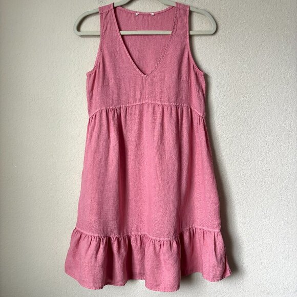 Cynthia Rowley Dresses & Skirts - Boho Linen V-Neck Pink Mini Dress Beachy Boho Lagenlook Natural Summer